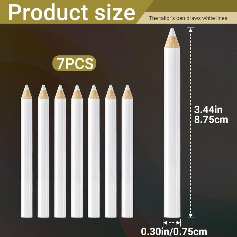 Esslly 7PCS Fabric Pencils for Sewing, White Water Soluble Sewing Fabrics Maker, Tailors Chalk for Cloth Wipe Quilting, Fabric Pencil for Dressmakers DIY Crafts (8.75 cm) - Image 2